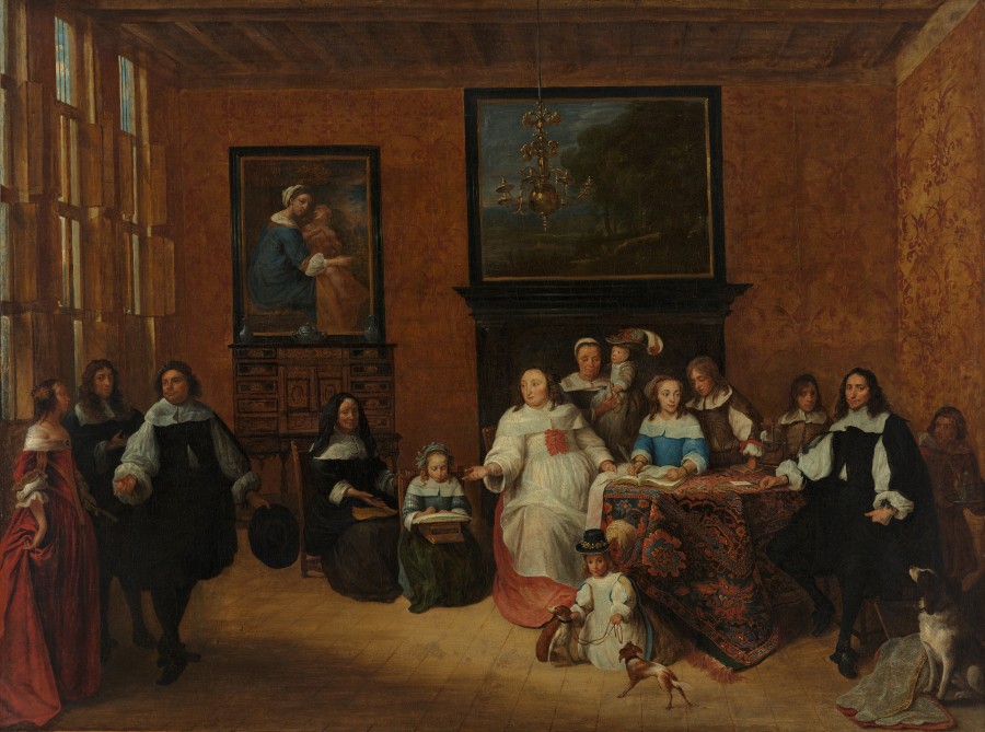 Portrait of a group in an interior by Gillis van Tilborgh