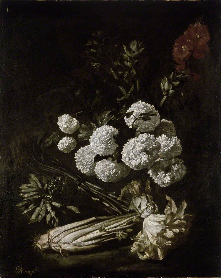 Still Life of Flowers and Vegetables by Giovan Battista Ruoppolo