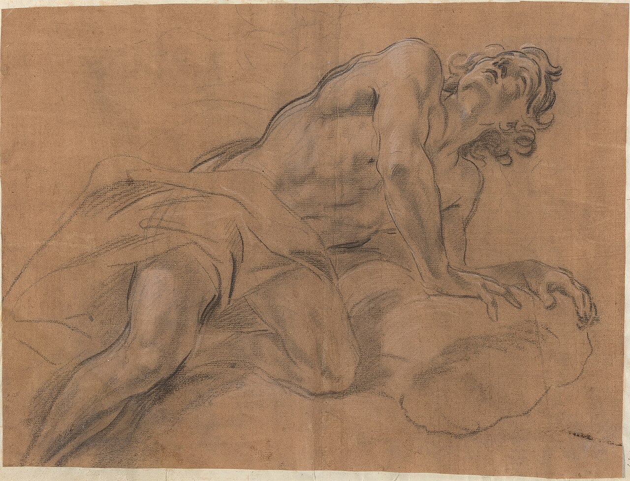 Nude Youth Leaning on a Cloud and Gazing Upward by Giovanni Battista Benaschi