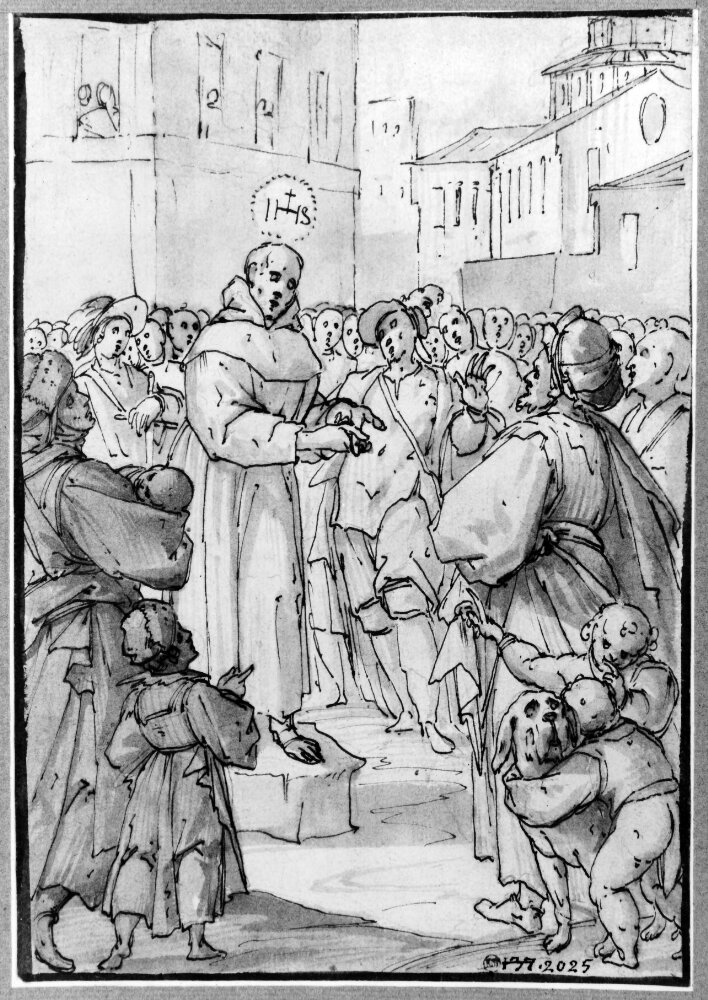 Friar Preaching in a Market-place by Giovanni Battista Paggi