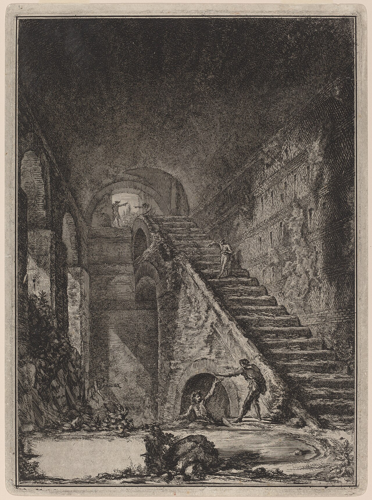 Prospettiva della Scala della conserva d'acqua de' già detti alloggiamenti, accennati in pianta nella Tav. XIII con la lett. G. by Giovanni Battista Piranesi