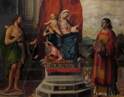Madonna and Child enthroned with St. John the Baptist and St. Stephen by Giovanni Buonconsiglio