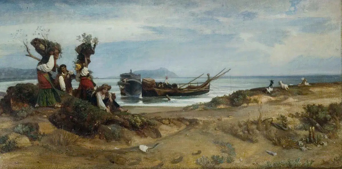 Women Loading Wood at the Port of Anzio by Giovanni Costa