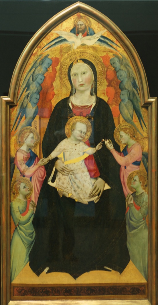 Virgin Mother and Child enthroned surrounded by the Holy Father, the Holy Ghost and Angels by Giovanni del Biondo