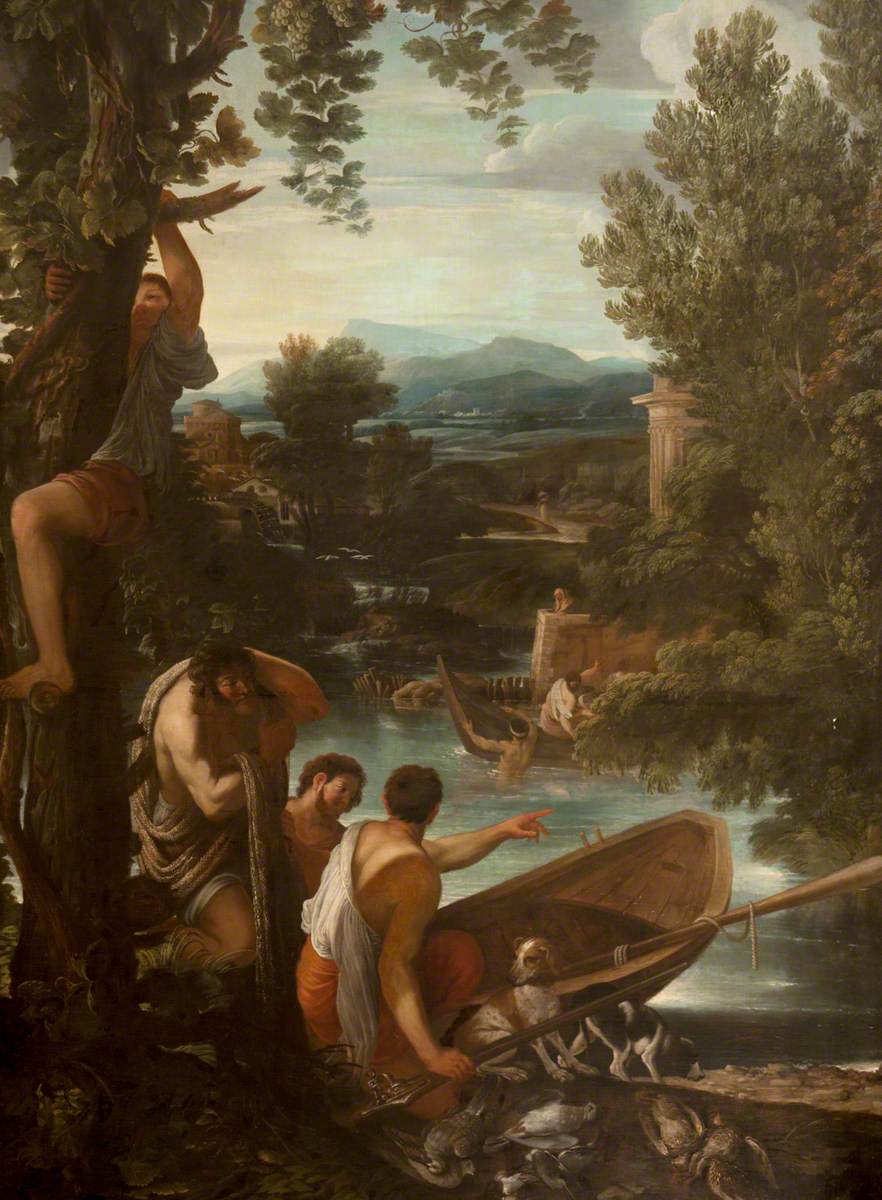 River Landscape with Fishermen and Sportsmen by Giovanni Francesco Grimaldi