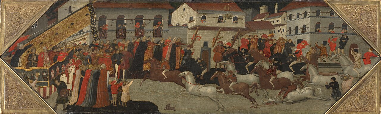 Panel from a Cassone: The Race of the Berberi Palio in the Streets of Florence by Giovanni Francesco Toscani