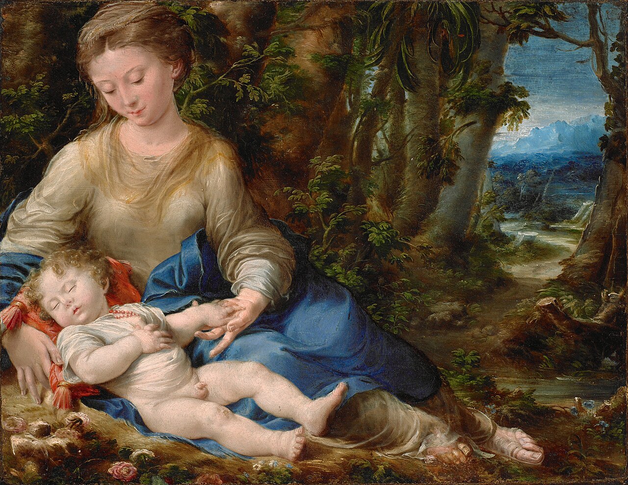 The Virgin and Child in a Landscape by Girolamo Mazzola Bedoli