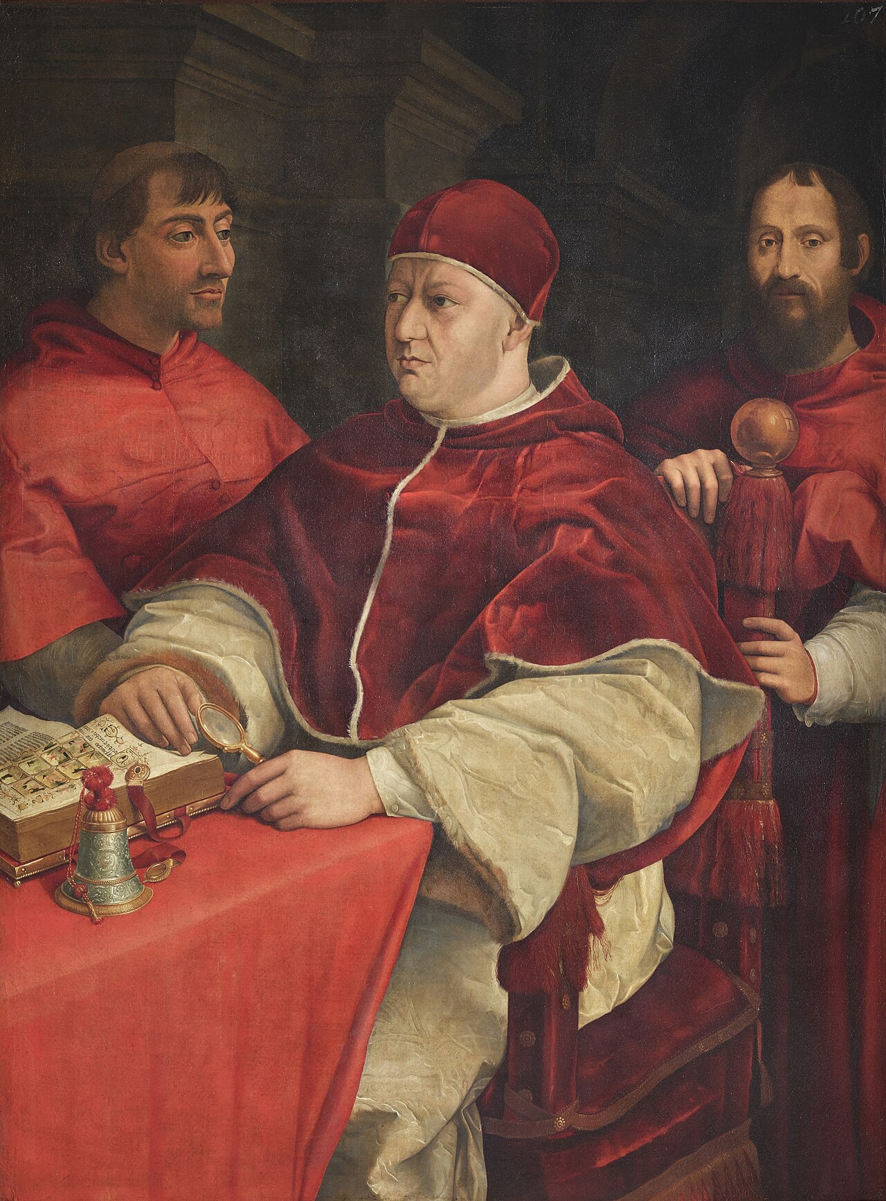 Portrait of Pope Leo X with Cardinals Giulio de'Medici and Innocenzo Cybo by Giuliano Bugiardini