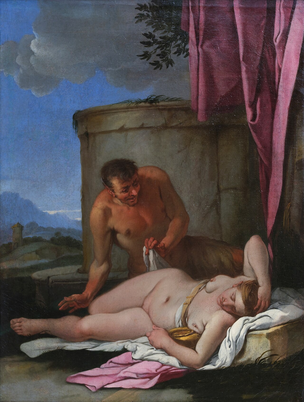 A Sleeping Nymph with a Satyr by Giulio Carpioni