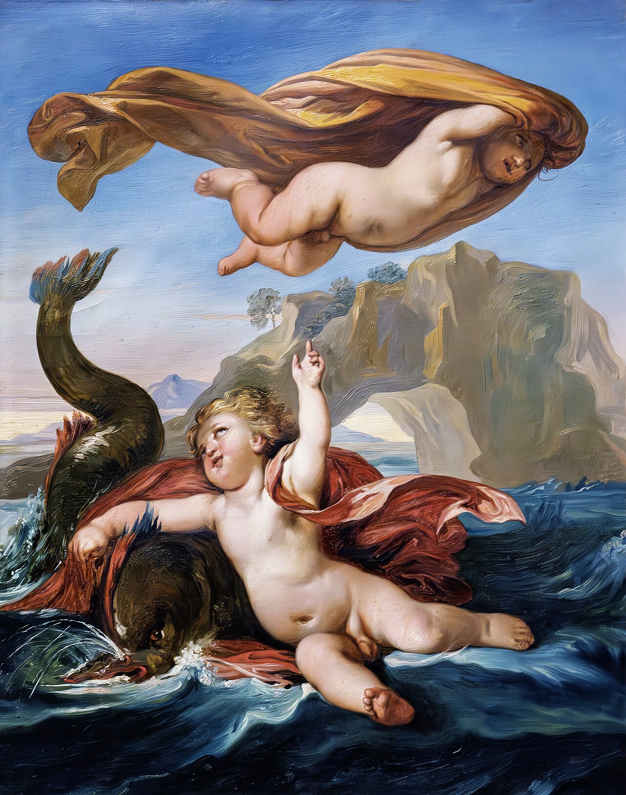 Two putti with a dolphin by Giuseppe Bezzuoli