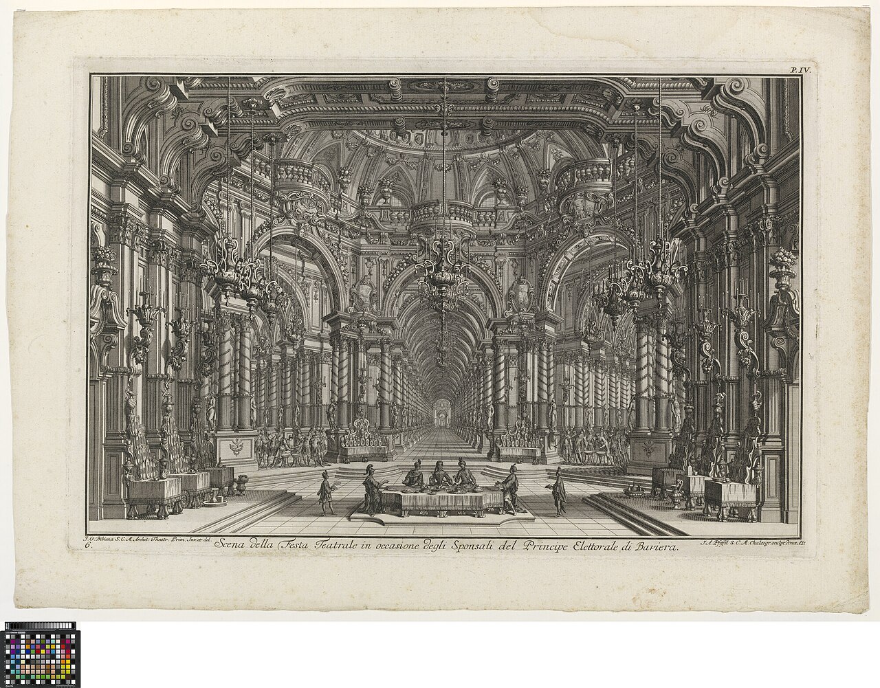 Scene of the theatrical feast on the occasion of the marriage of the Prince-elector of Bavaria, Pars IV/6 by Giuseppe Galli da Bibbiena