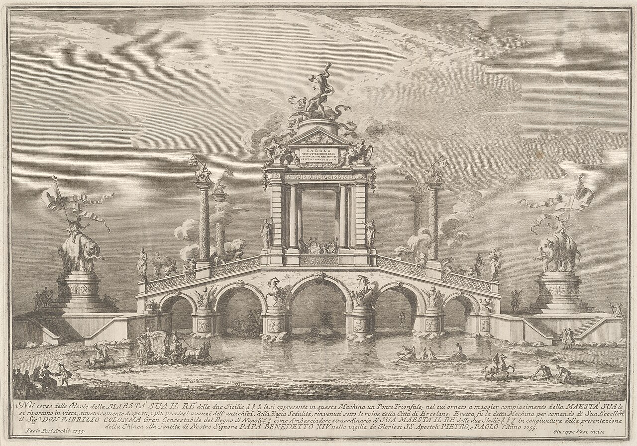 A Triumphal Bridge Adorned with Relics of the City of Ercolano by Giuseppe Vasi