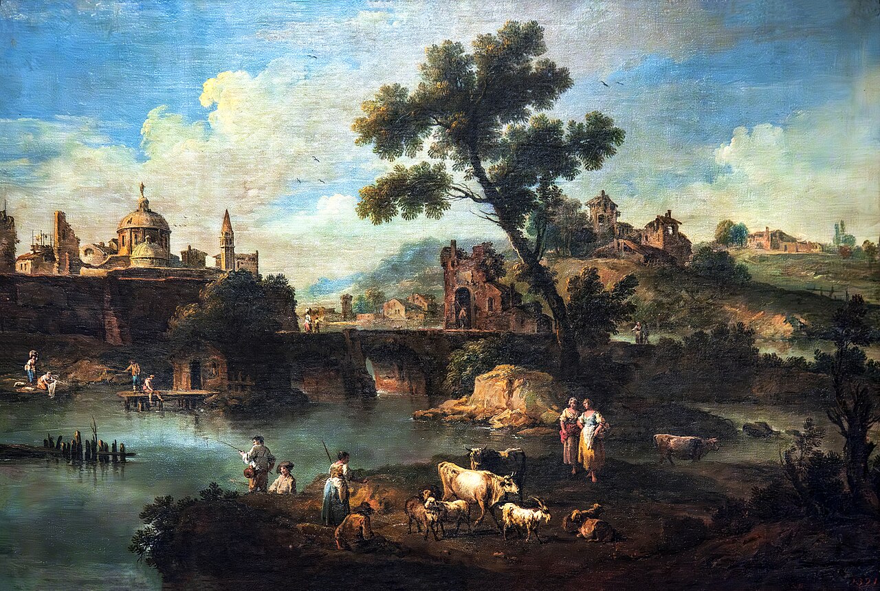 Landscape with a River, a Bridge, and Animals by Giuseppe Zais