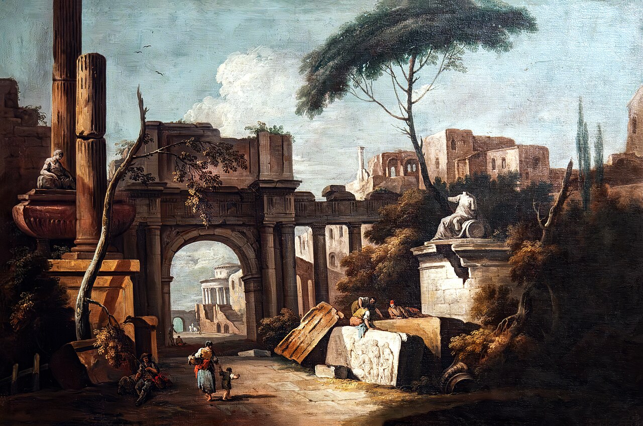 Ruins with a large Arch and Columns by Giuseppe Zais
