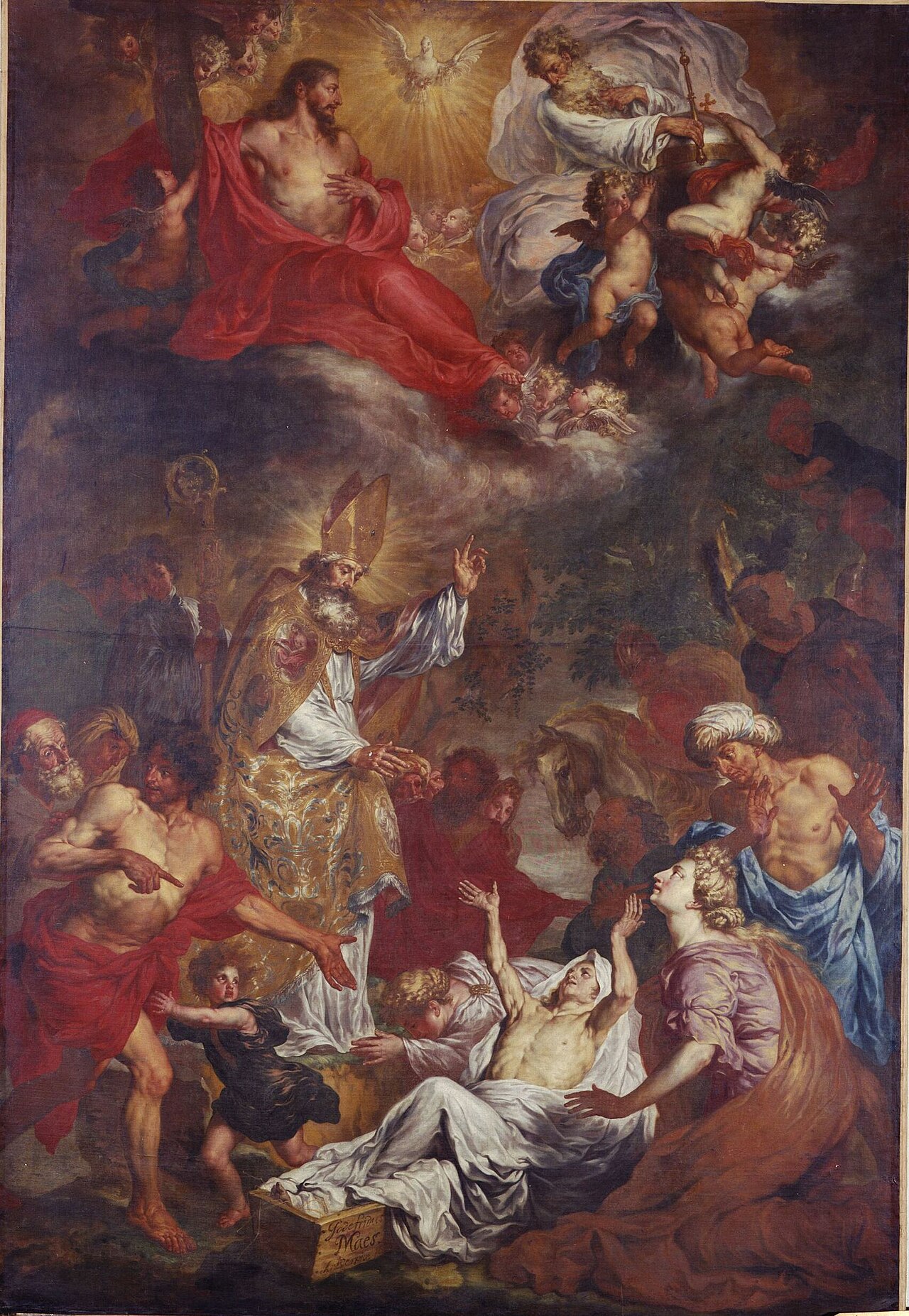 Saint Martin raising a man from the dead by Godfried Maes