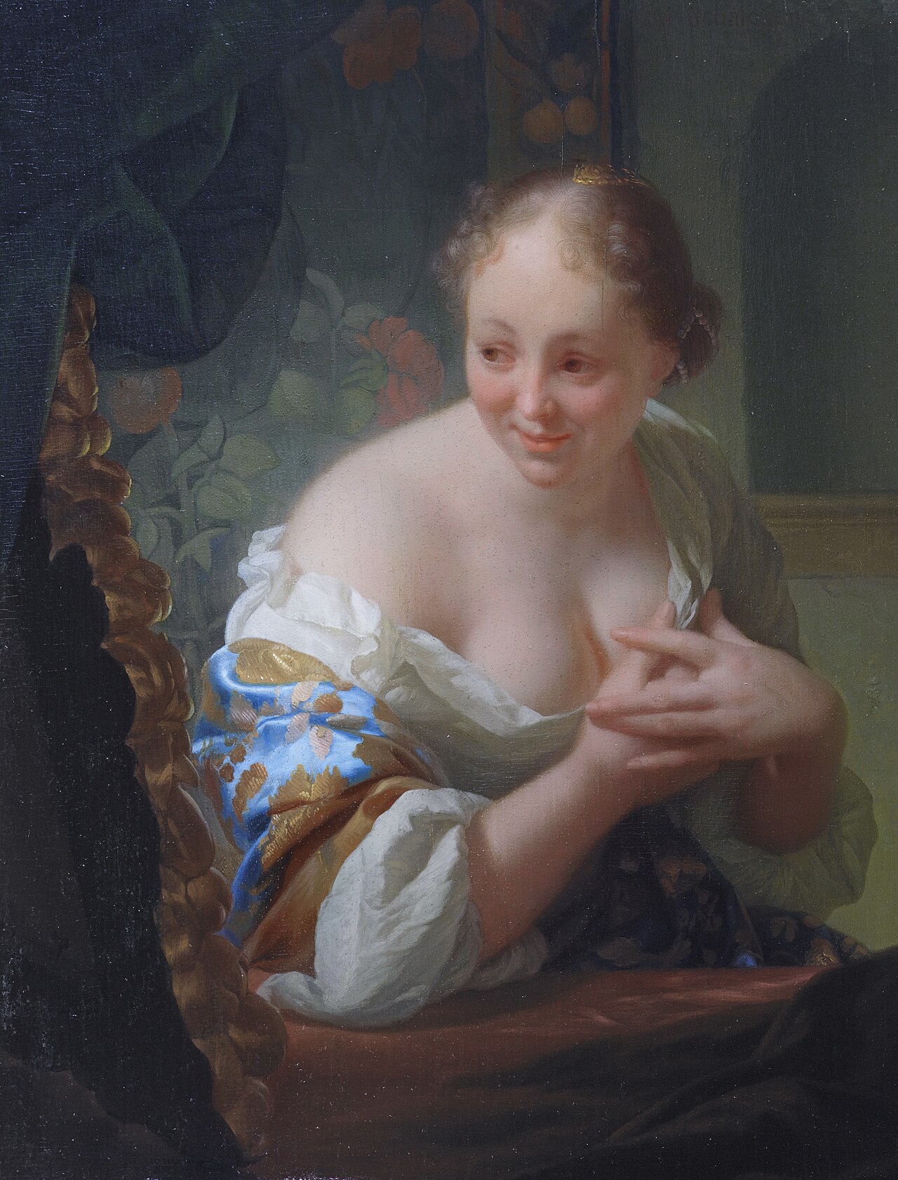 Young woman in front of a mirror by Godfried Schalcken