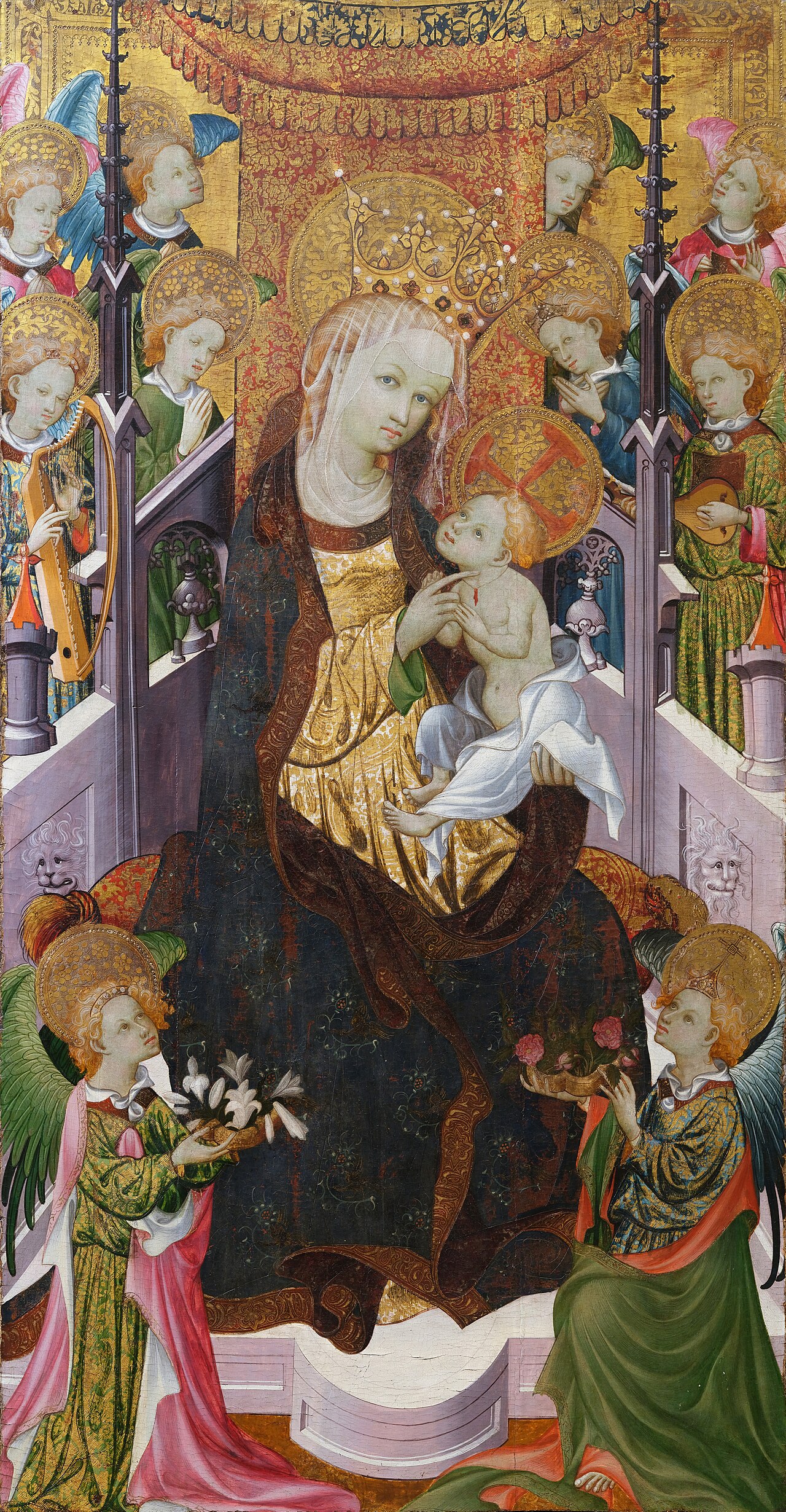Madonna and Child Enthroned Surrounded by Angels by Gonzalo Pérez