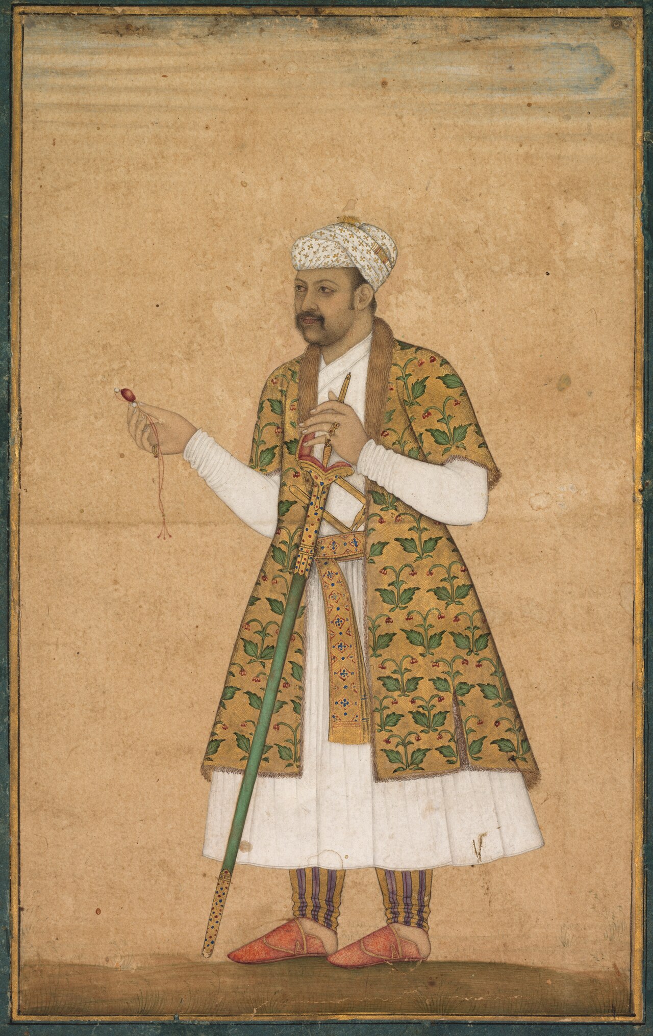 A Courtier, Possibly Khan Alam, Holding a Spinel and a Deccan Sword by Govardhan