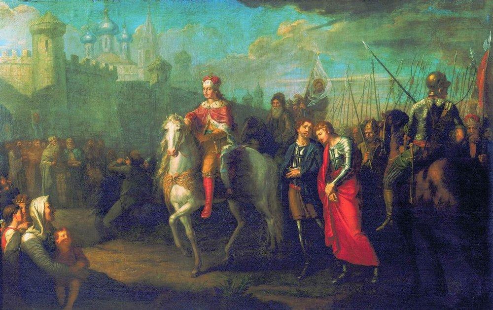Alexander Nevsky's Ceremonial Entry into the Town of Pskov after his Victory over the Germans by Grigory Ugryumov