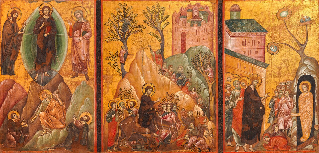 Triptych of the Transfiguration, Christ in Jerusalem, and the resurrection of Lazarus by Guido of Siena