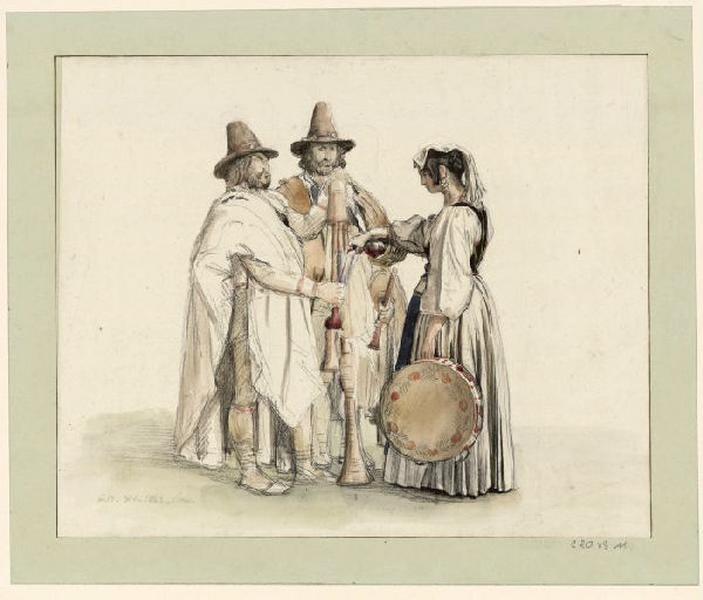 Young woman with a tambourine serving wine by Guillaume Bodinier