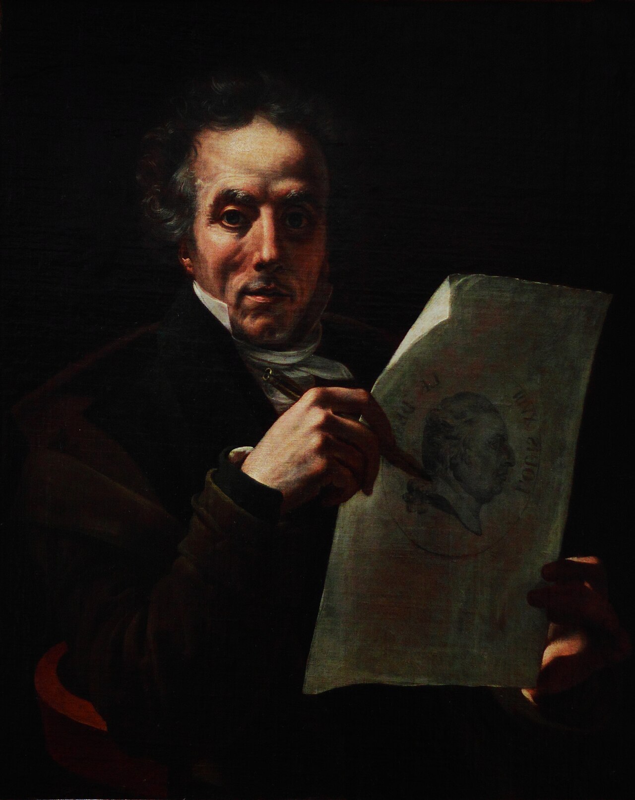 Self-portrait of the artist designing the portrait of Louis XVIII by Guillaume-Joseph Roques