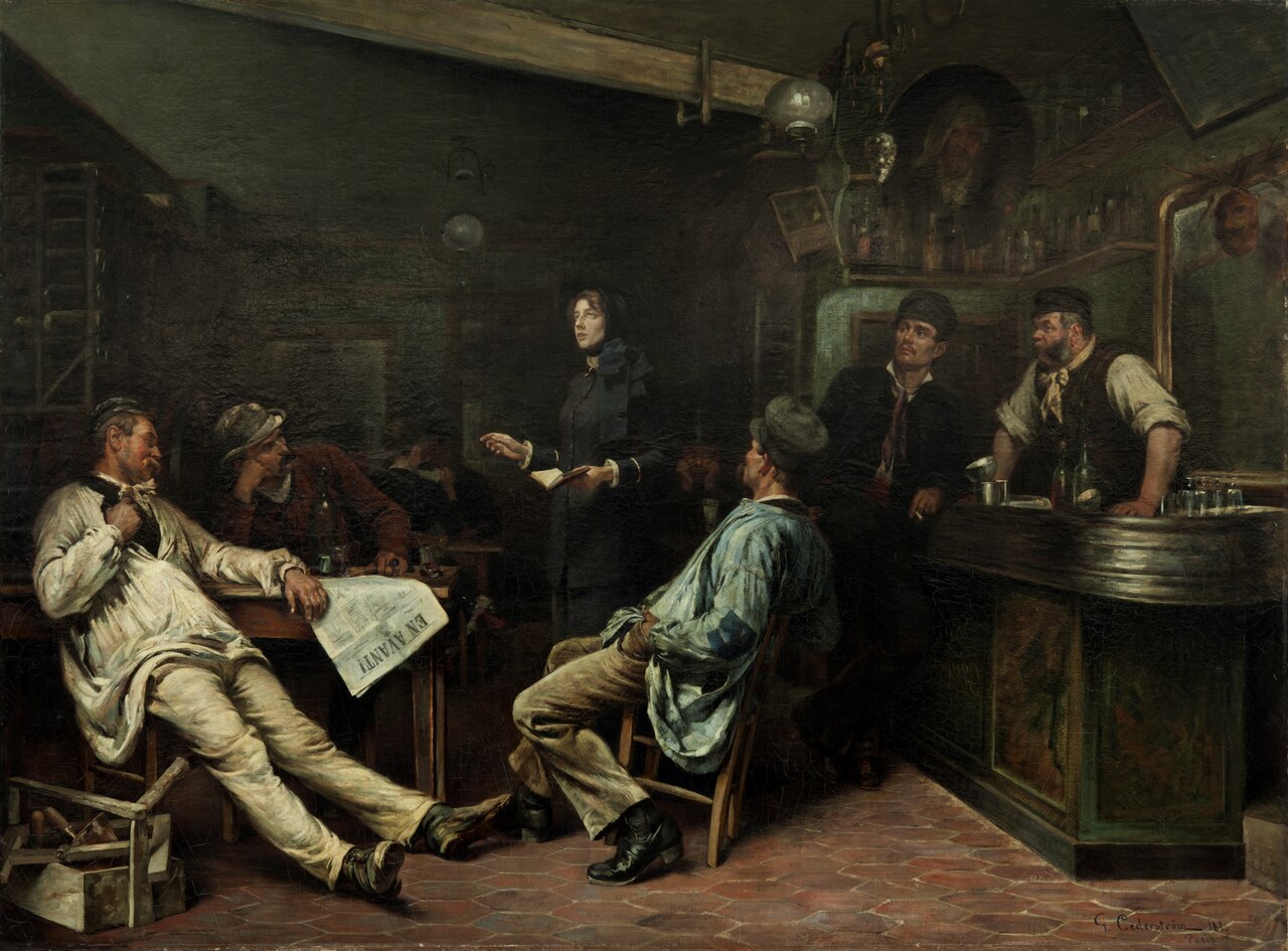 The Salvation Army. Miss Booth visiting a Paris Tavern. by Gustaf Cederström
