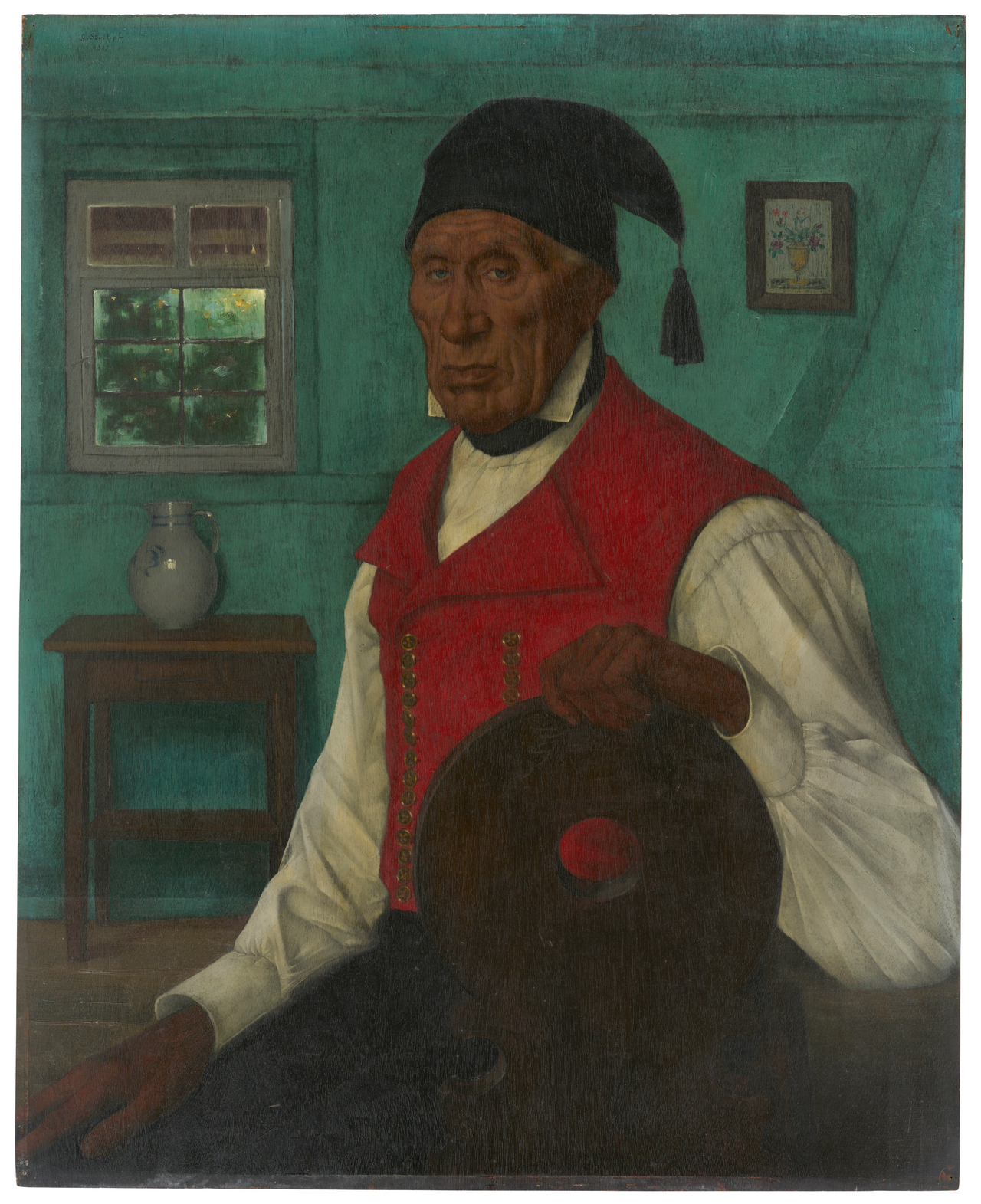 Alsatian Farmer Wearing a Red Waistcoat by Gustave Stoskopf