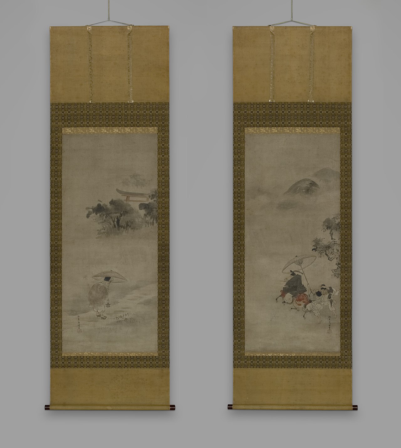 Ki no Tsurayuki Passing Aritoshi Shrine by Hanabusa Itchō