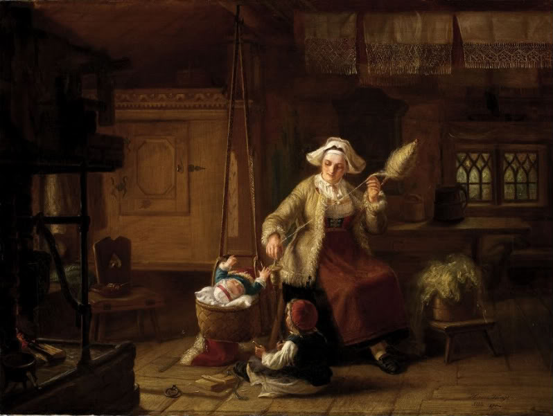 Interior with mother and child by Hanna Winge