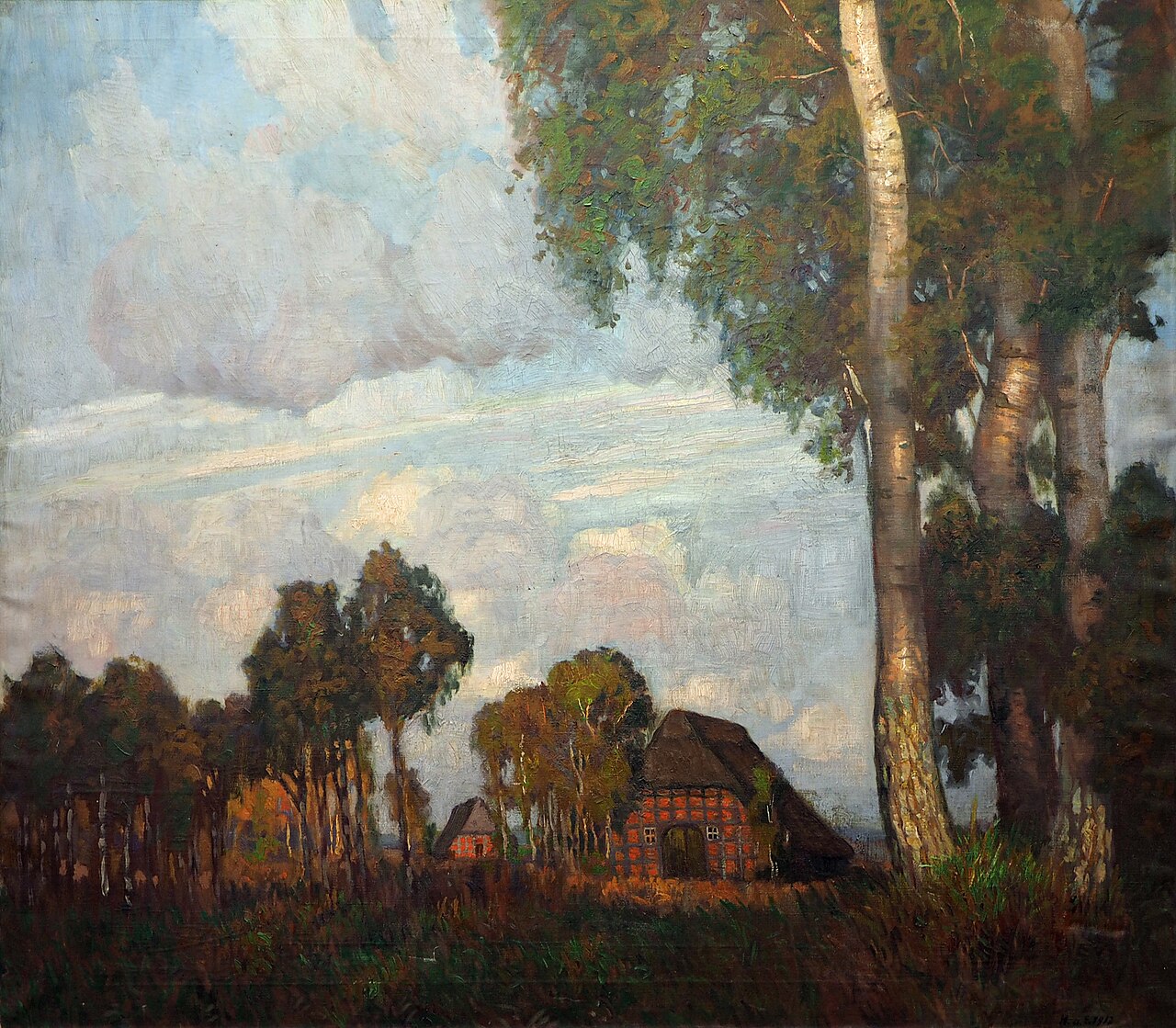 Evening Light with small Cottages by Hans am Ende