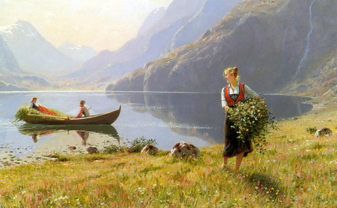 On the banks of the Fjord by Hans Dahl