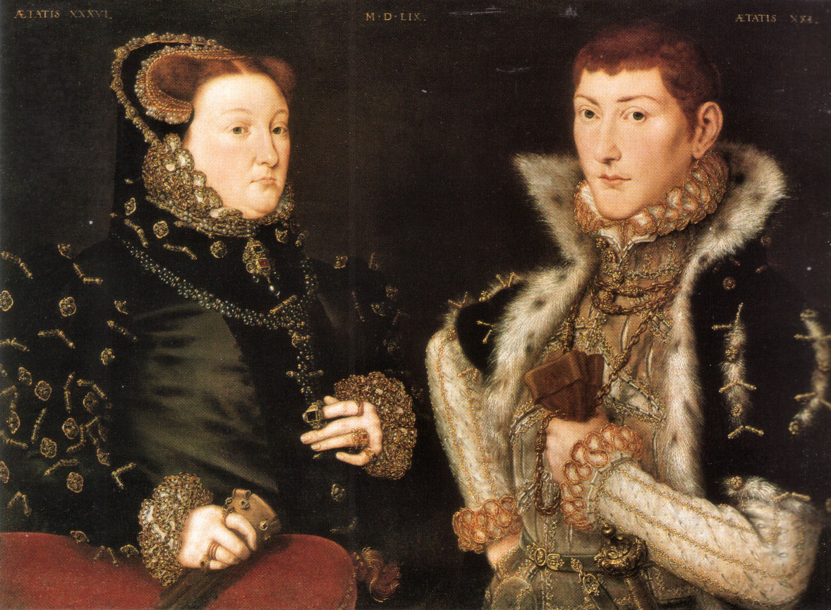 Mary Neville, Lady Dacre; Gregory Fiennes, 10th Baron Dacre by Hans Eworth