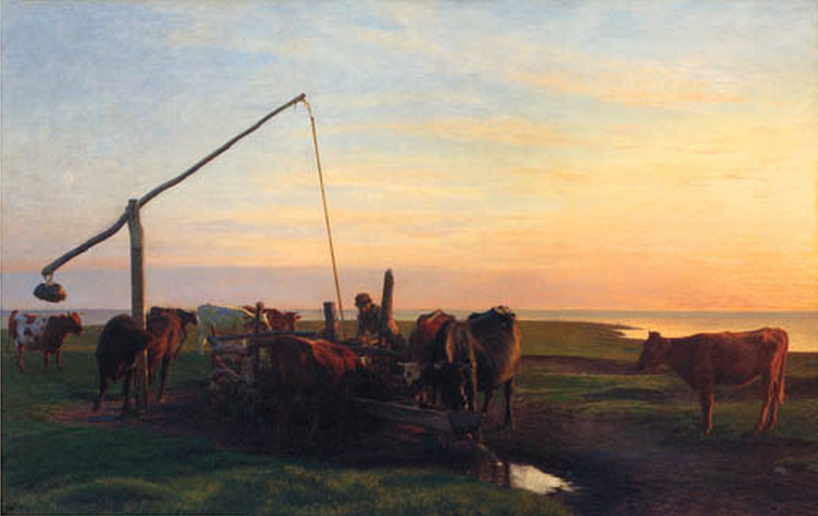 Cattle watering at sunrise. by Hans Ole Brasen