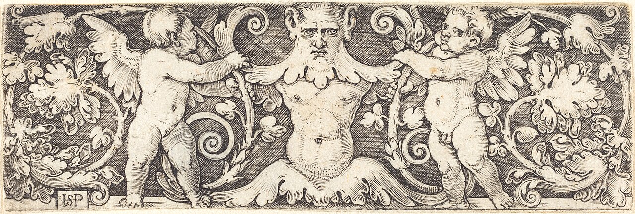 Ornament with Male Half Figure Between Two Genii by Hans Sebald Beham