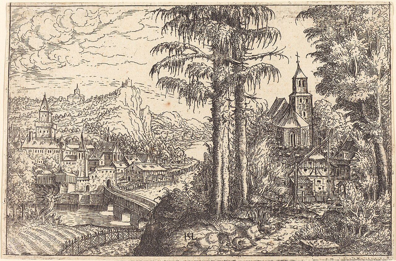 View of a Town near a River with a Church on the Right by Hans Sebald Lautensack