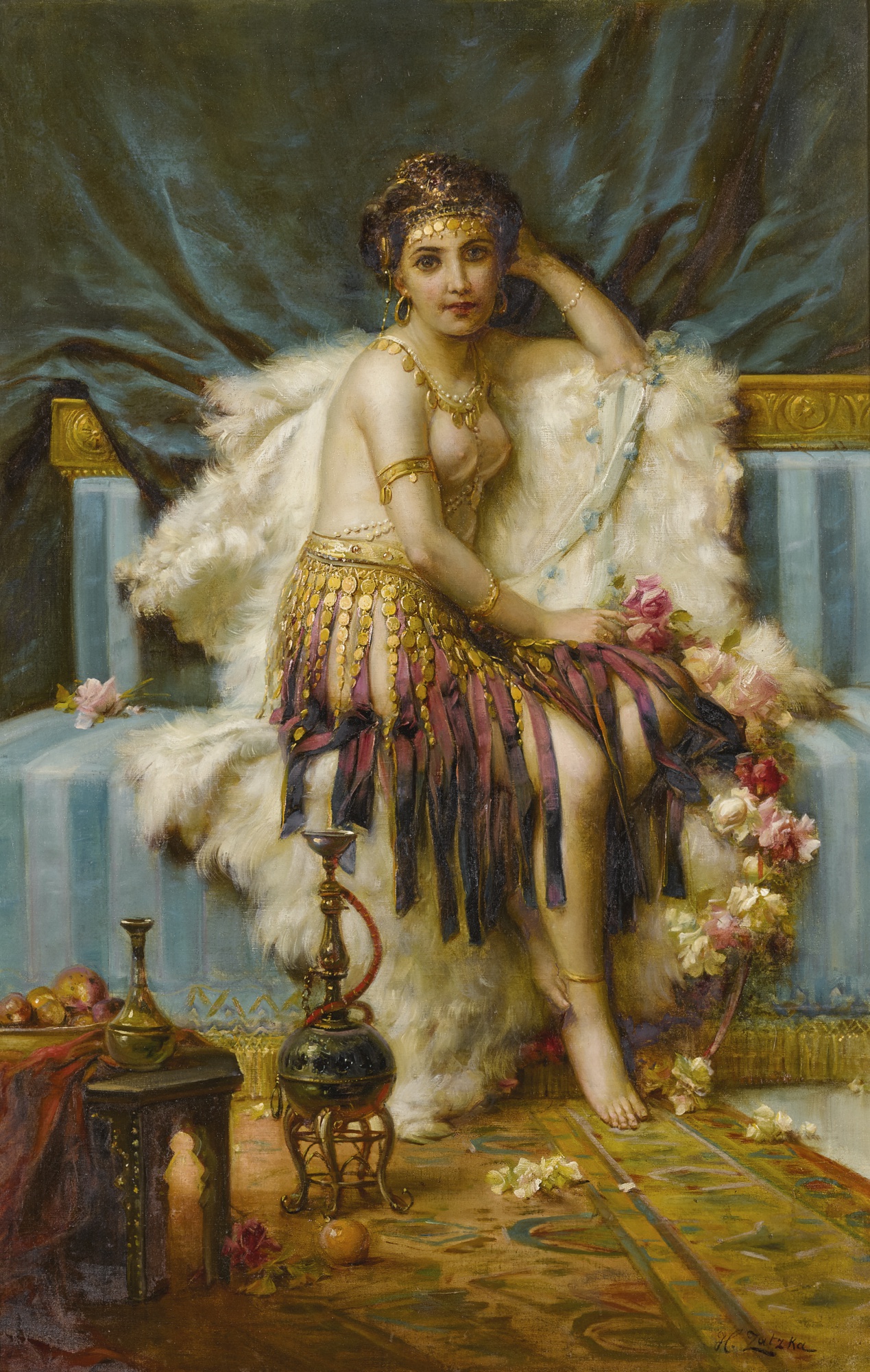 Beauty with Flowers in an Interior by Hans Zatzka