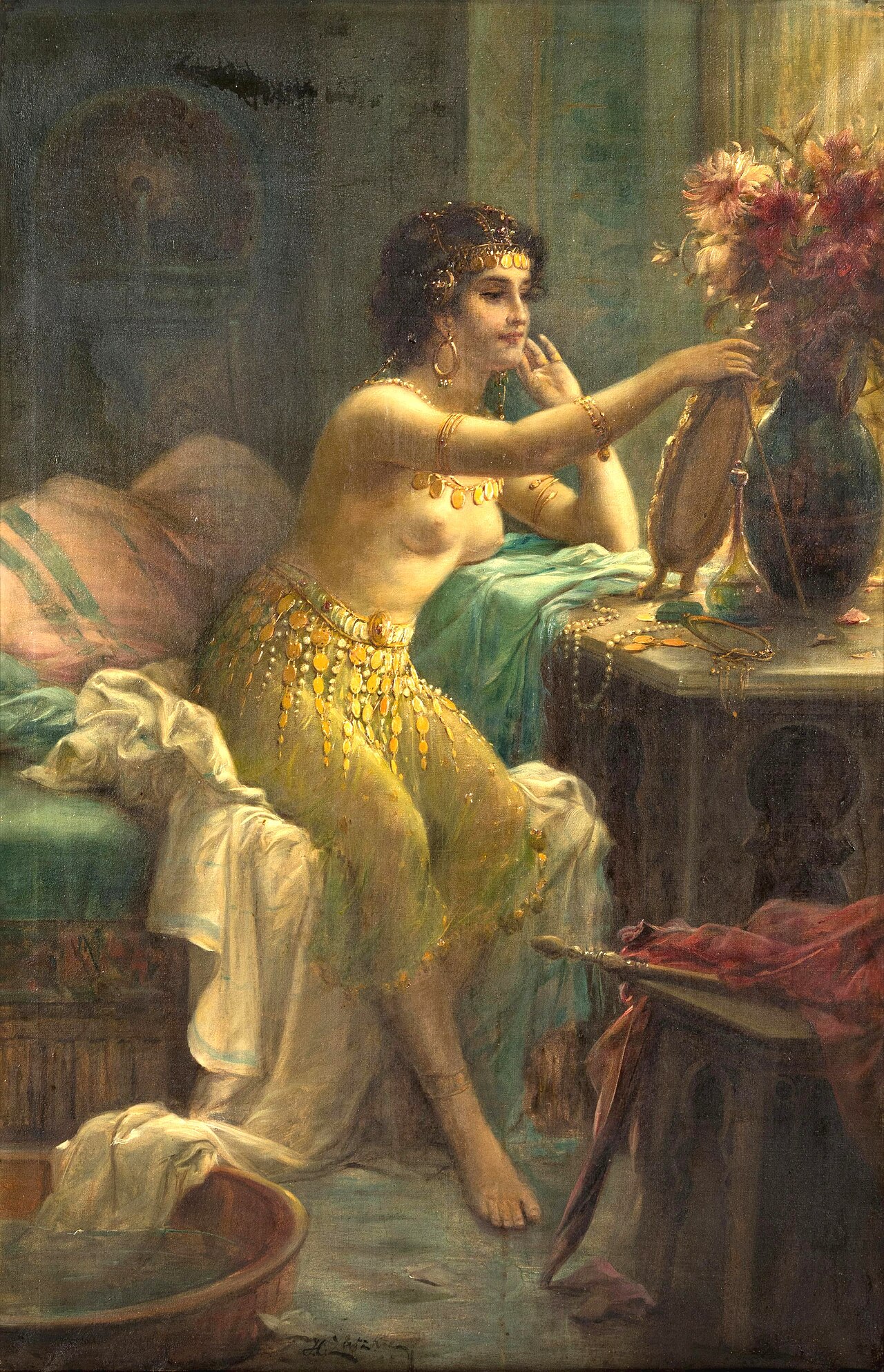 Egyptian Girl at a Dressing Table by Hans Zatzka