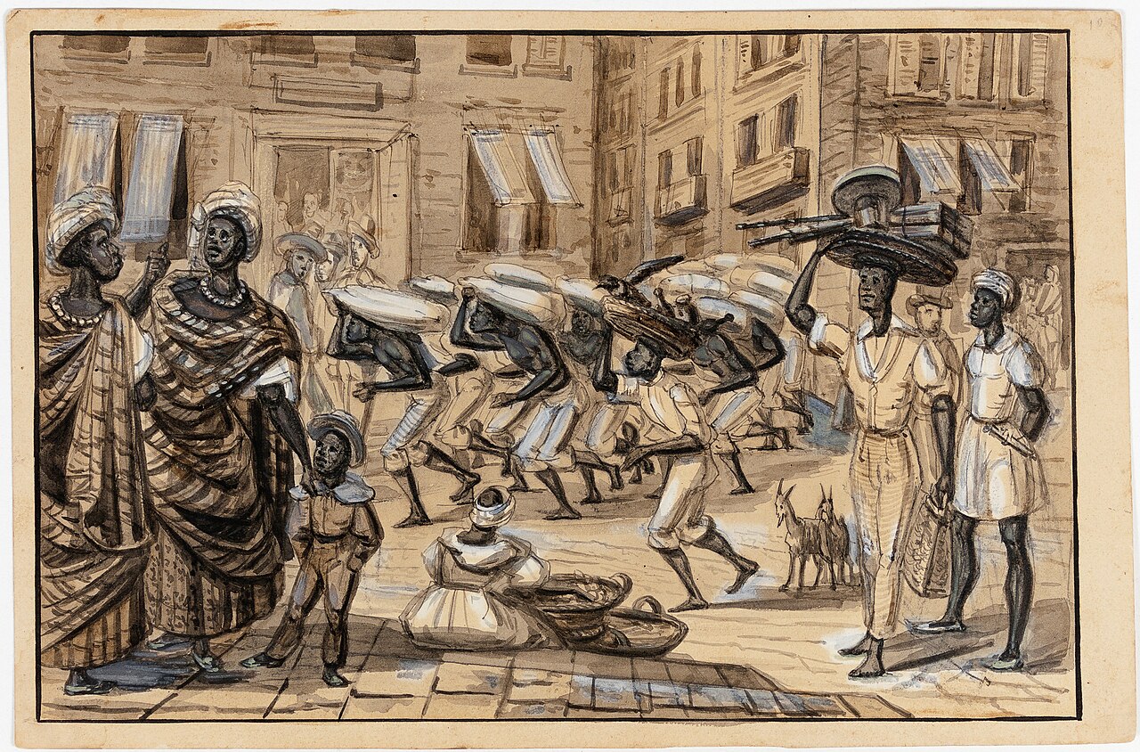 Scène de la Rua Direita. Nègres porteurs de caffé - Negresses affranchies Nègre affranchi - Voyageur affricain by Harro Harring