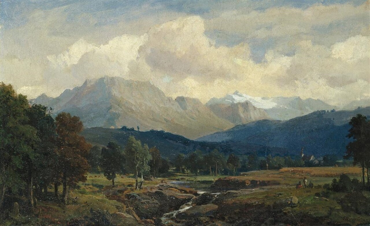 Berchtesgaden landscape with painting artists by Heinrich Brandes