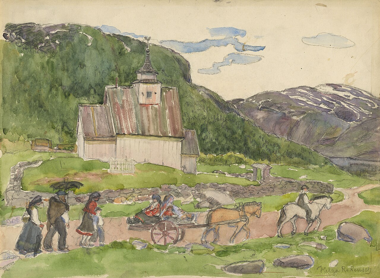 On their Way to Church, Bykle in Setesdal by Helga Marie Ring Reusch