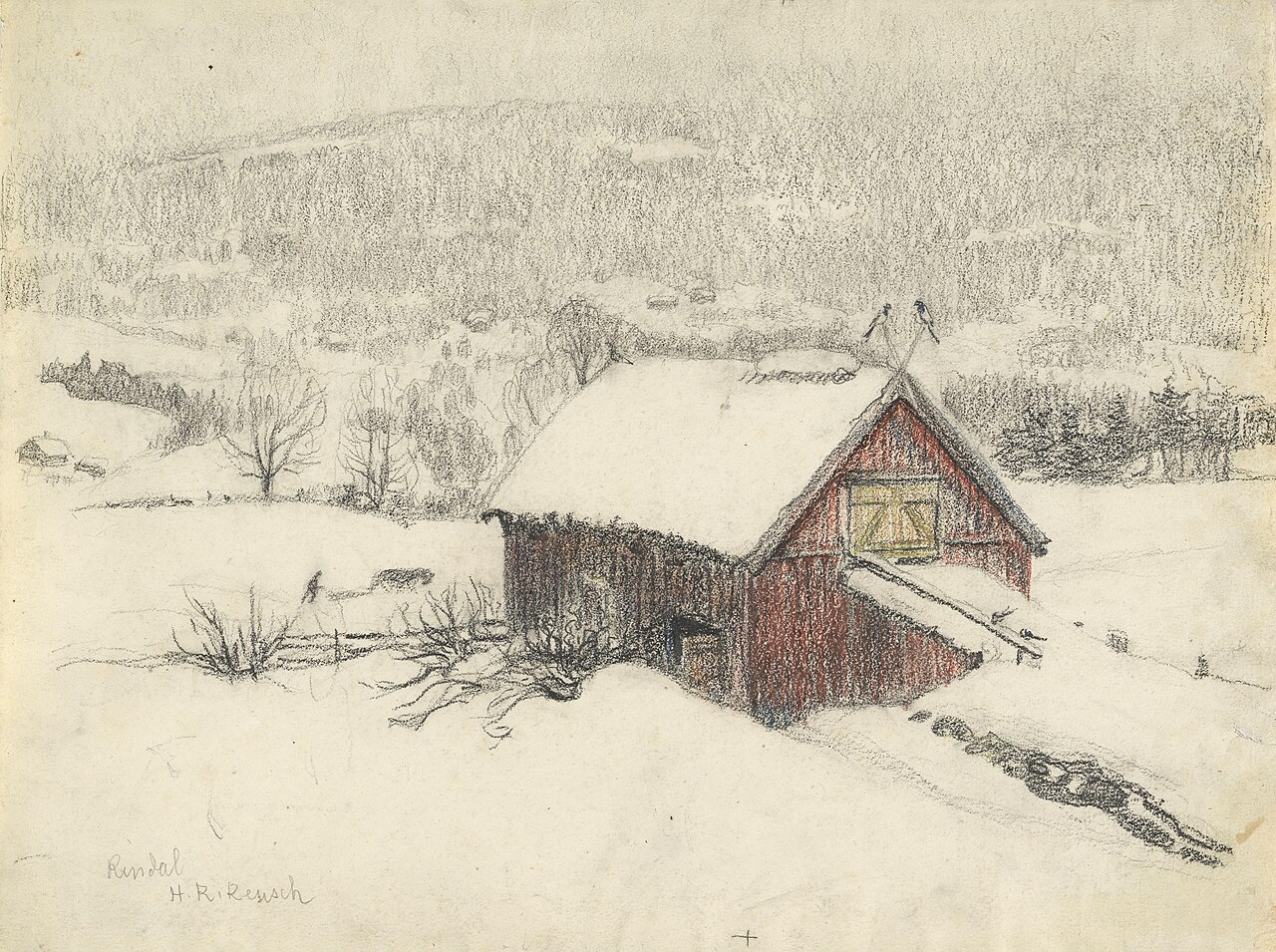 Winter Landscape with Barn by Helga Marie Ring Reusch