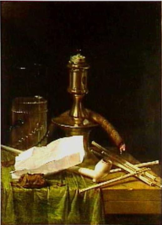 Smokers' still life with a candle and a beer glass by Hendrick Andriessen