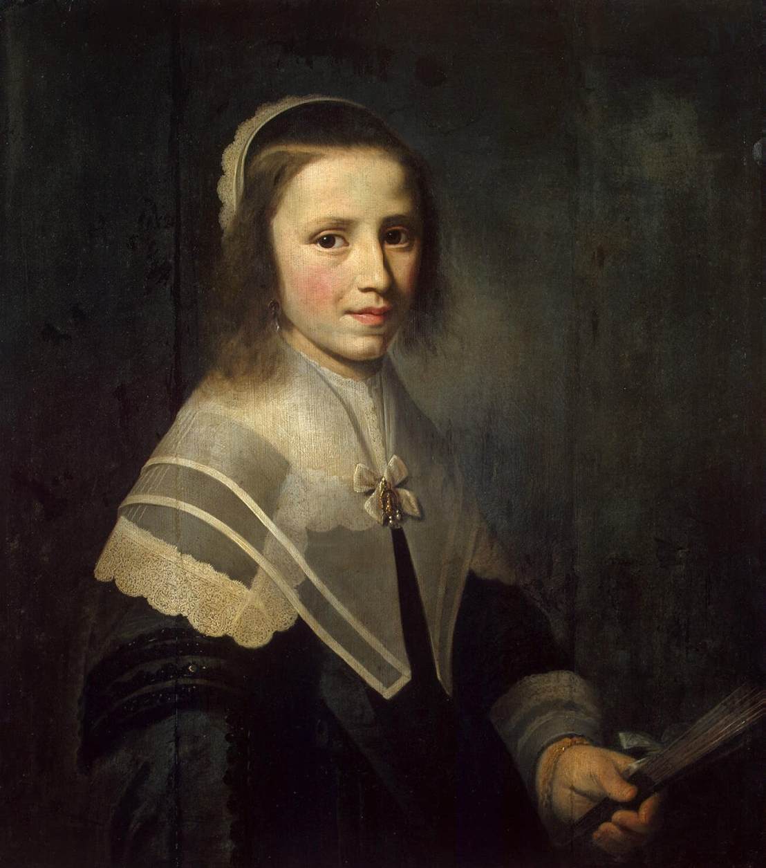 Girl Holding a Fan by Hendrick Cornelisz. van Vliet