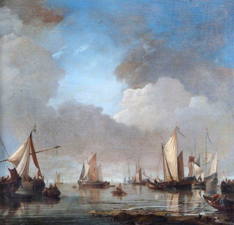 Large Ships and Boats in a Calm by Hendrick Dubbels