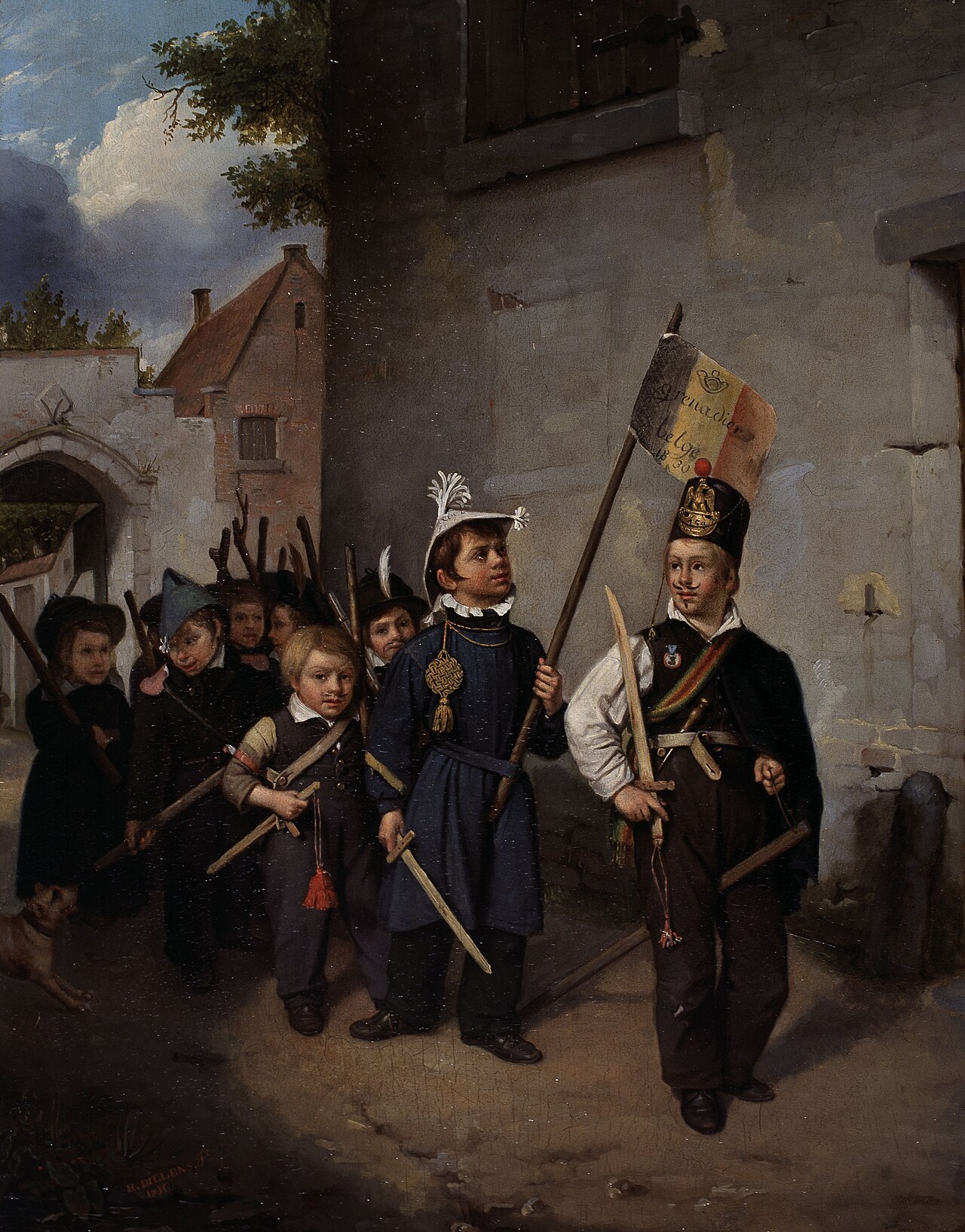 Children Playing Soldier by Hendrick Joseph Dillens