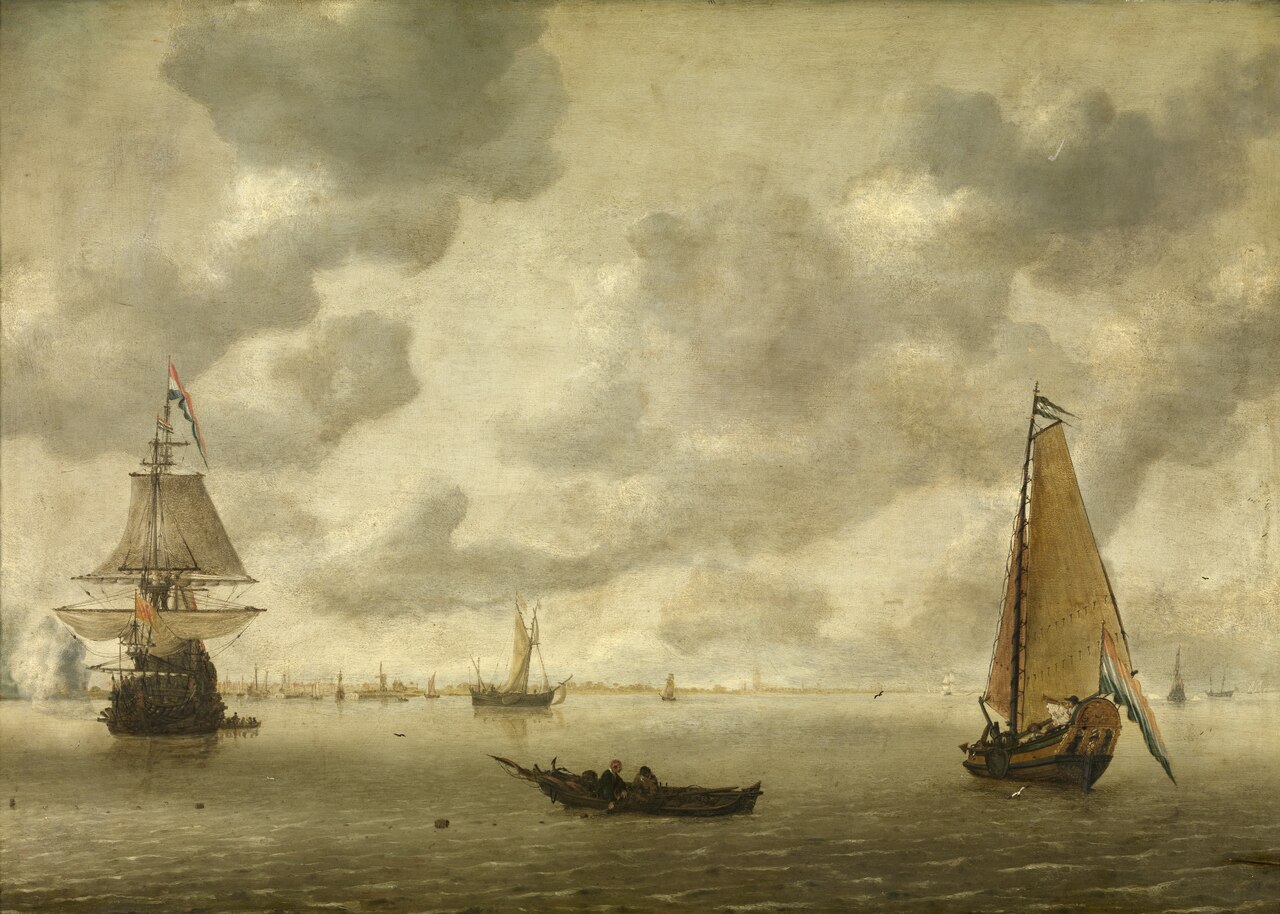 Dutch ships in a harbour firing salute by Hendrick van Anthonissen