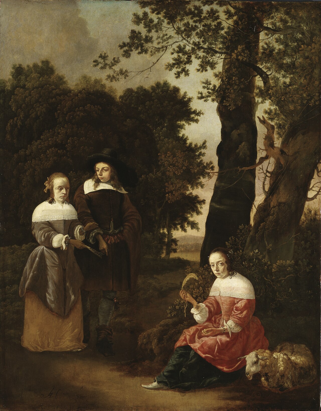 A Couple and a Shepherdess in a Landscape by Hendrick van der Burgh