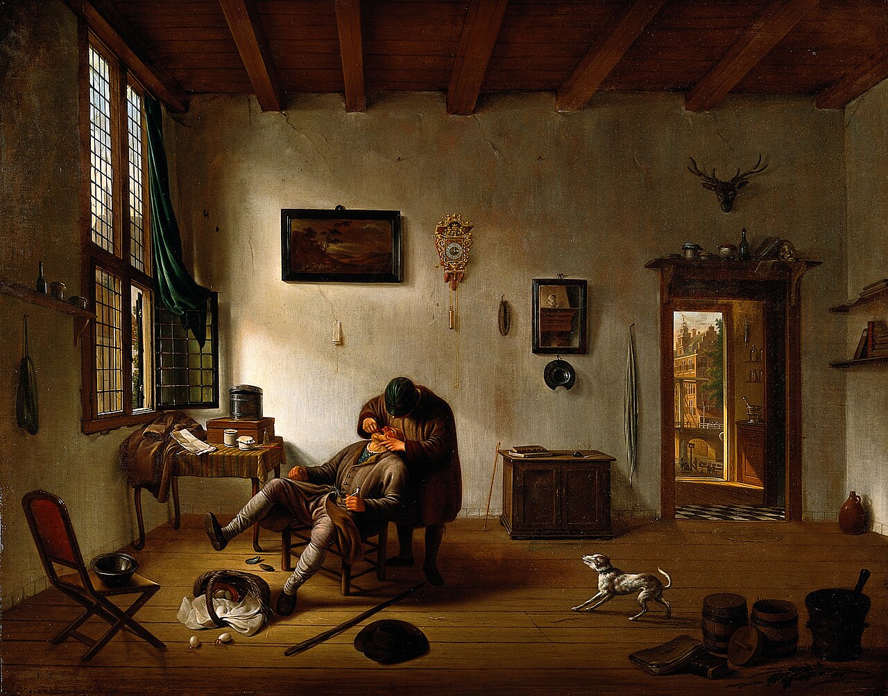The dentist and the angry dog by Hendrick van der Burgh