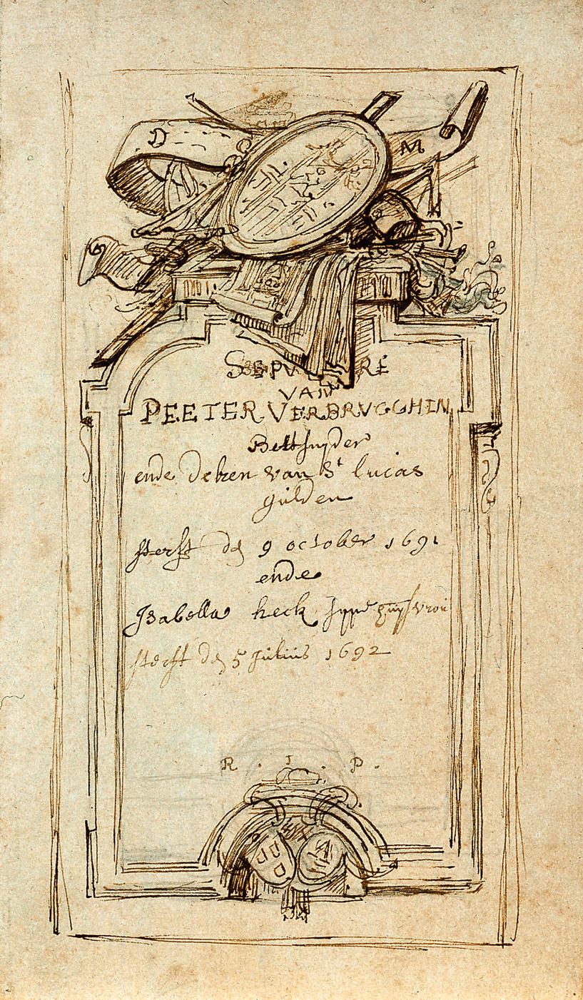 Design for a gravestone for Peter Verbruggen the Younger and Isabella Heck, 1692 by Hendrik Frans Verbruggen